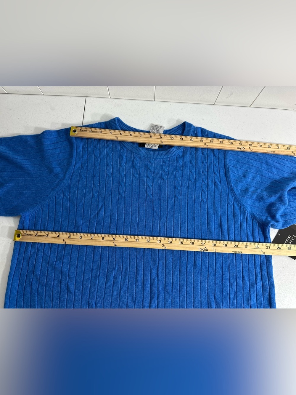 NEW Sag Harbor Sz 1X Plus Womens Cable & Ribbed Knit Blue Short Sleeve Top Shirt - Picture 7 of 8